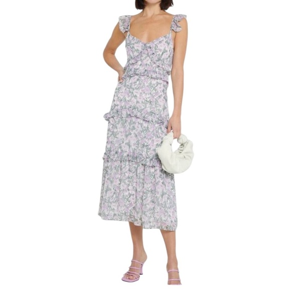 Tuckernuck O.P.T Ingrid Purple Floral Ruffle Midi Dress - Picture 1 of 8